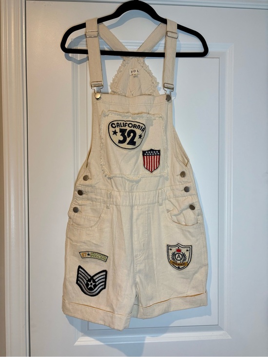 POL Pants - NWOT POL Cream Patch Short Overalls Small